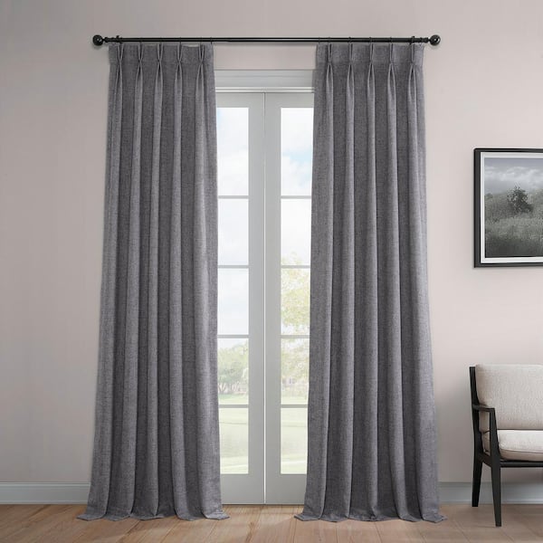 Modern Grey Gray Heathered Italian Woolen Weave 25 in. W x 96 in. L Pinch Pleat Room Darkening Curtain (Single Panel)