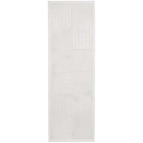 CosmoLiving by Cosmopolitan Wooden White Handmade Carved Panel Geometric Wall Art with Looped Sand Art Design