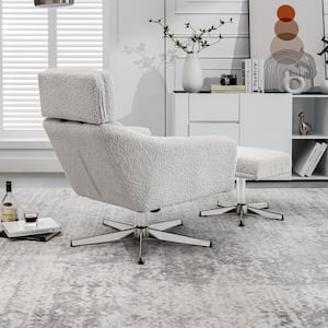 Beige Linen Upholstery Swivel Arm Chair with Ottoman
