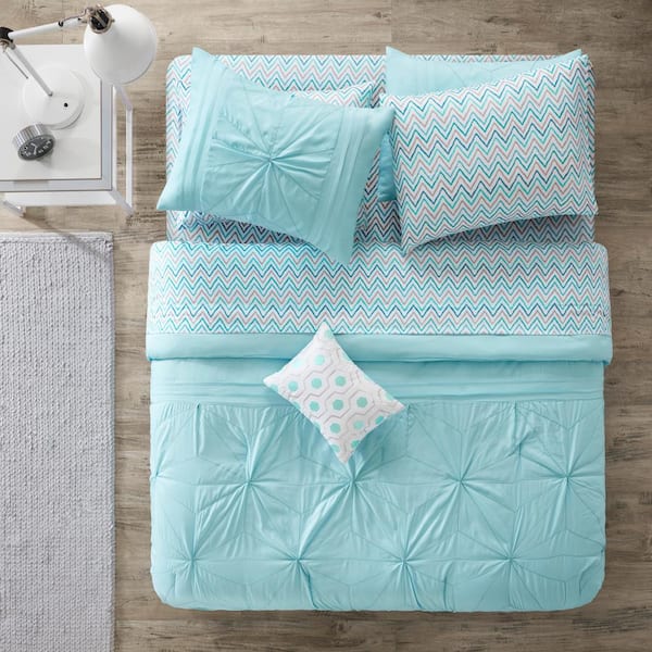 Intelligent Design Toren Embroidered Comforter & Sheet Set Aqua Full