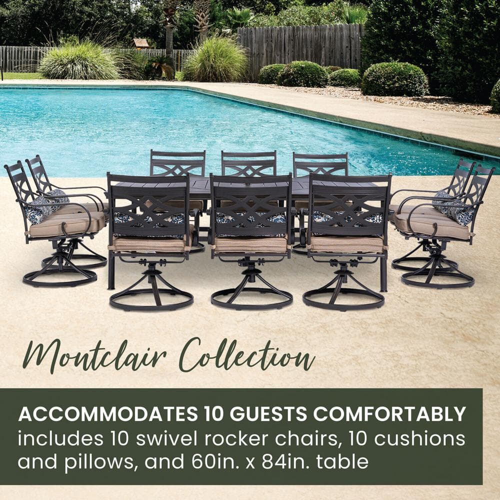 Montclair Steel 11-Piece Outdoor Dining Set with Swivel Rockers, Tan