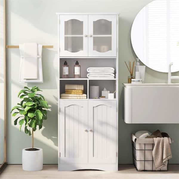 White 58.5 in. Tall Freestanding Bathroom Storage Cabinet Freestanding with Shelves