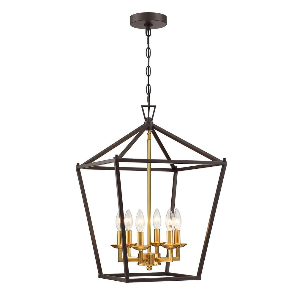 Hukoro Alfa 16 in. 6-Light Geometric Cage Lantern Pendant Light with Bronze  and Gold Painting Inside F51436-02i The Home Depot
