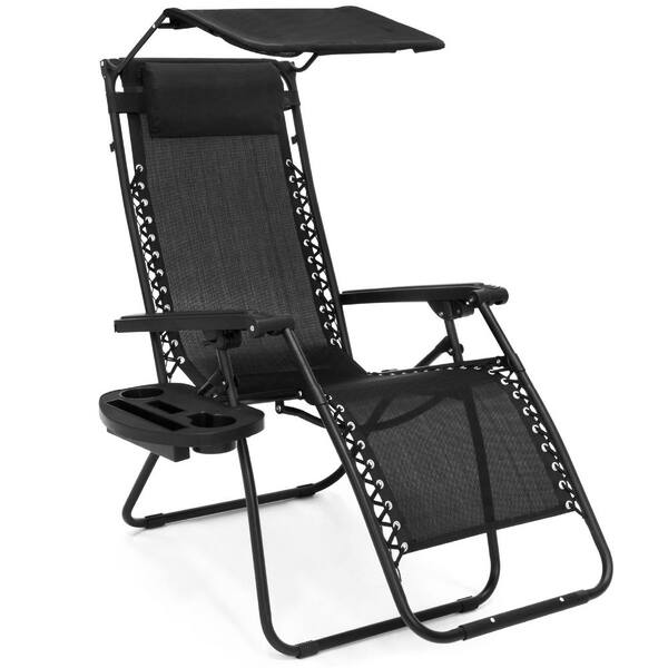 Headrest Folding Zero Gravity Recliner Patio Lounge Chair w/ Canopy Shade Tray 
