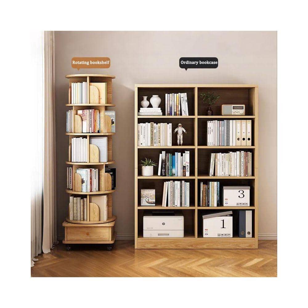 Comparison of a rotating bookshelf and an ordinary bookcase.