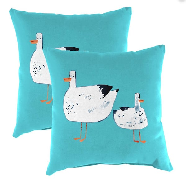 Jordan Manufacturing 16 in. L x 16 in. W x 4 in. T Square Outdoor Throw Pillow in Seagulls Aqua (2-Pack)