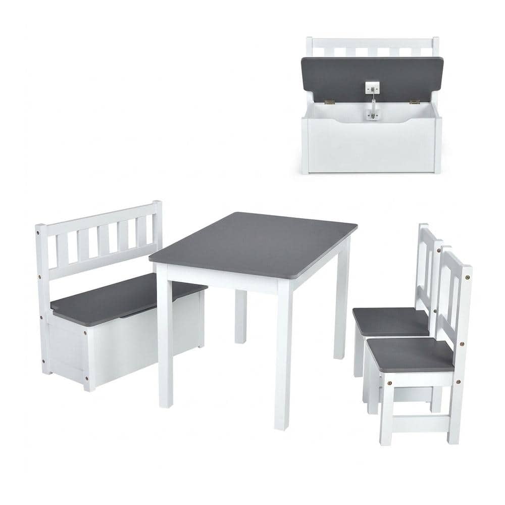4 Pieces Kids Wooden Activity Table and Chairs Set with Storage Bench and Study Desk-Gray price history on PriceWatchPro