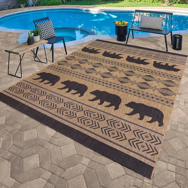 Paseo Orin Chestnut 5 ft. x 7 ft. Bear Animal Print Indoor/Outdoor Area Rug