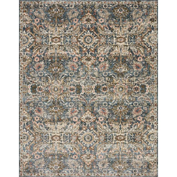LOLOI II Saban Blue/Sand 1 ft. 6 in. x 1 ft. 6 in. Sample Bohemian Floral Area Rug