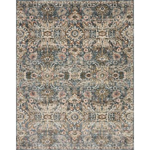 Saban Blue/Sand 3 ft. 9 in. x 3 ft. 9 in. Round Bohemian Floral Area Rug