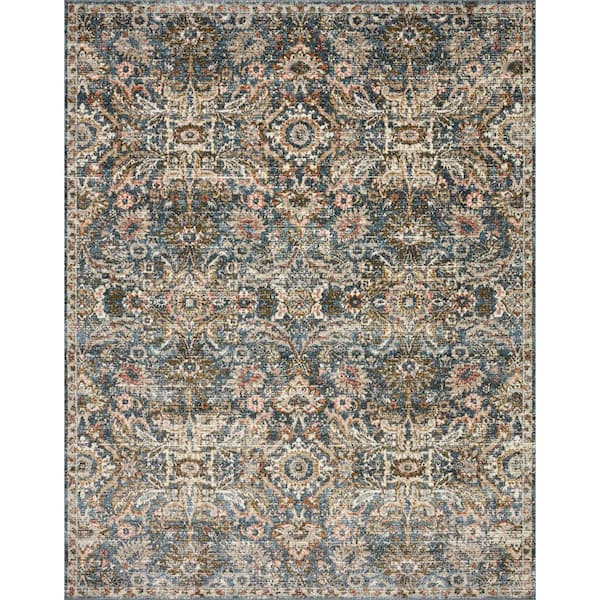 LOLOI II Saban Blue/Sand 3 ft. 9 in. x 5 ft. 9 in. Bohemian Floral Area Rug