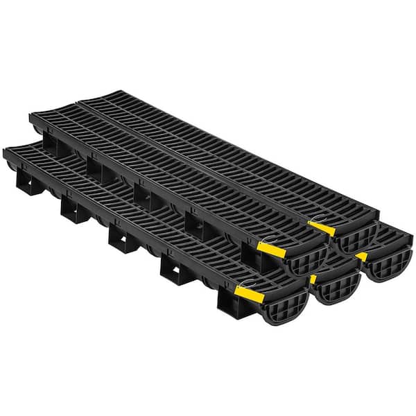 Trench Drain System, Channel Drain with Plastic Grate, 5. 7x3. 1-In. HDPE Drainage Trench, Black Plastic Drain, 5 Pack