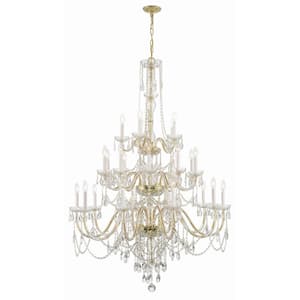 Traditional Crystal 25-Light Polished Brass Chandelier