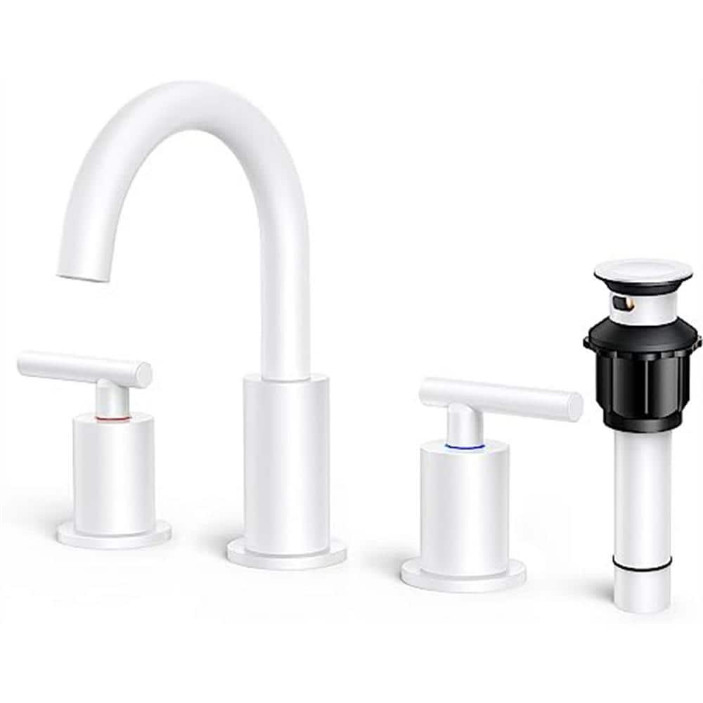8 in. widespread bathroom faucet White, 3-hole faucet for bathroom sink 2-h