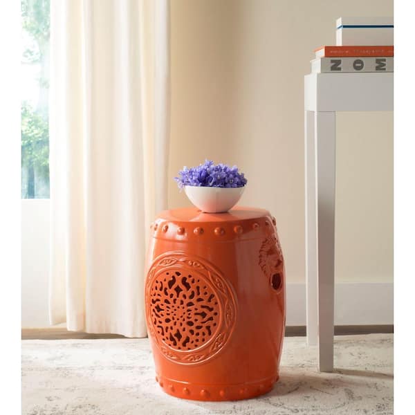 Flower Drum Orange Ceramic Garden Stool