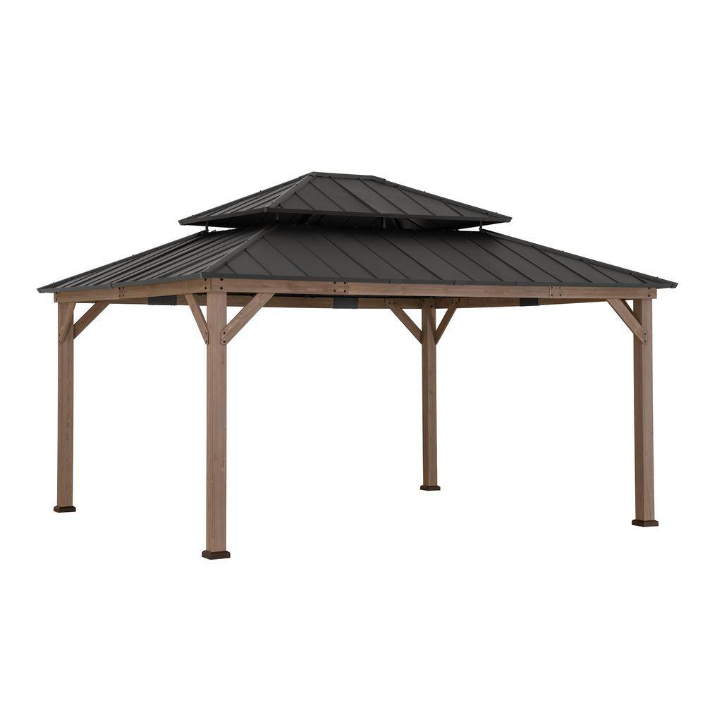 Reviews for Sunjoy Archwood 13 ft. x 15 ft. Cedar Framed Gazebo with Brown Steel 2Tier Hip Roof