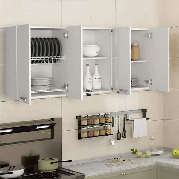 59-in W x 12.4-in D x 24-in H in White Plywood Ready to Assemble Kitchen Cabinet w/Shelf and 2-Door Center Glass Cabinet