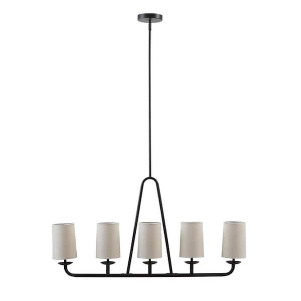 Modland Light Pro 5-Light Oil Rubbed Bronze Pendant Light with Tapered Drum Fabric Shade(No Bulbs Included)