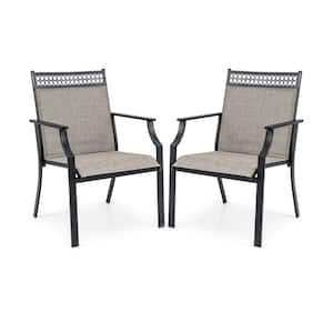 2-Piece Metal Outdoor Dining Chair with All Weather Breathable Fabric-Brown