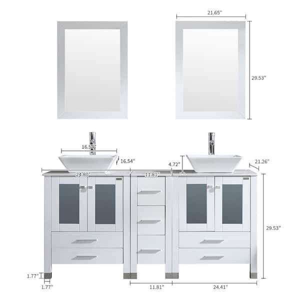 60 in. W x 21.5 in. D x 61 in. H Double Sinks Bath Vanity in White with Ceramic Top and Mirror