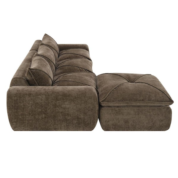 Nestfair 116 in. Chenille L-shaped Sectional Sofa in. Brown with