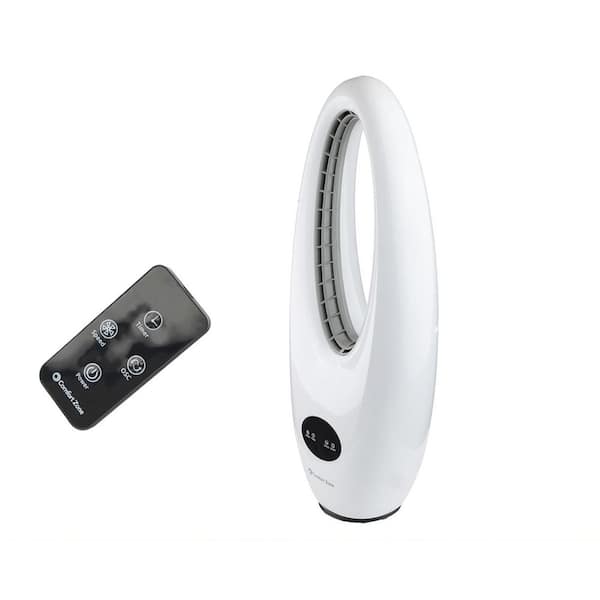 28 in. Tall. 5 in. Diameter Base, 3 Speed Bladeless Tower Fan with Oscillation, Timer Function, and Remote in White