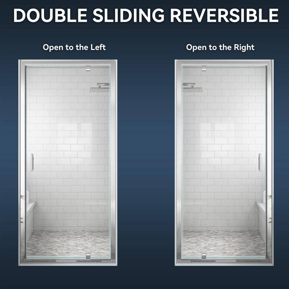 30" x 72" Chrome Framed Pivot Shower Door with Clear Glass