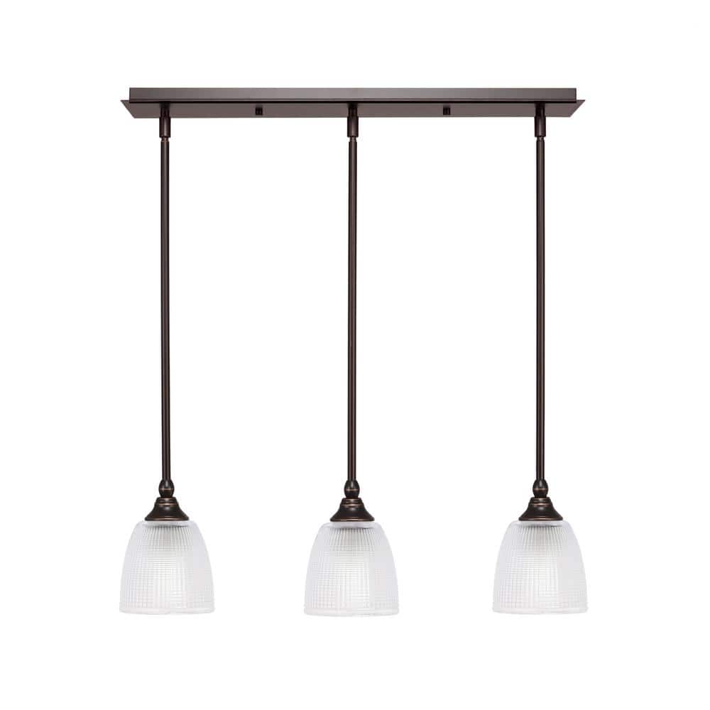 Livingston 100-Watt 3-Light Brown Shaded Pendant Light with 5 in. Clear Rib