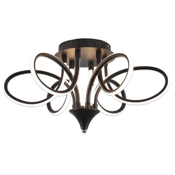 22 In. 6-Light Black Curved Modern Dimmable LED Semi-Flush Mount for Bedroom Dining Room
