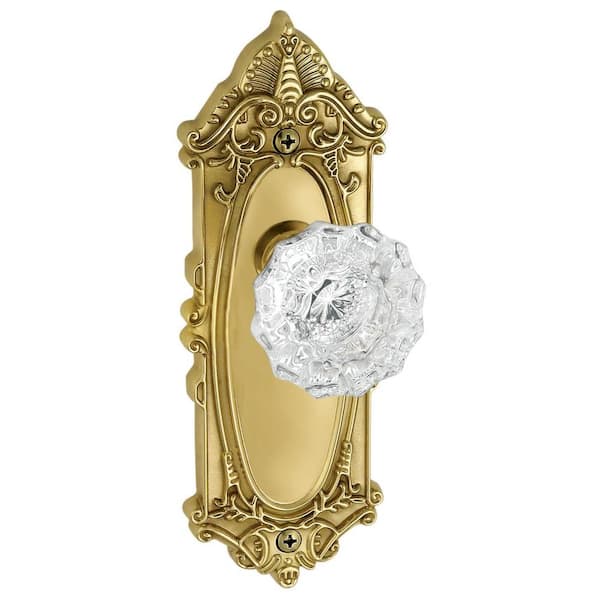 Grandeur Grande Victorian Polished Brass Plate with Double Dummy Versailles Crystal Knob