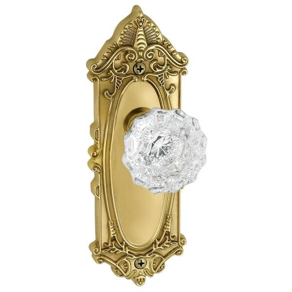 Grandeur Grande Victorian Polished Brass Plate with Passage Versailles Crystal Knob