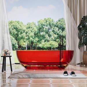 69 in. x 29.5 in. Stone Resin Flatbottom Solid Surface Non-Slip Freestanding Soaking Bathtub in Transparent red