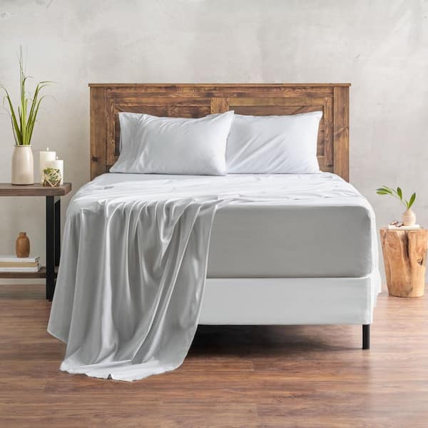 CHANASYA 4-Piece Quiet Gray Solid Color Checkered Embossed Microfiber Bedsheets Set, Queen