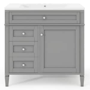 MRS01 36.00 in. W x 18.00 in. D x 33.00 in. H Single Sink Freestanding Bath Vanity in Gray with White Solid Surface  Top