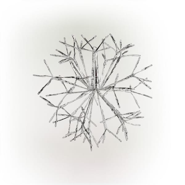 Alpine Corporation 16 in. Tall Holiday 3D Snowflake White Hanging Ornament with LED Lights