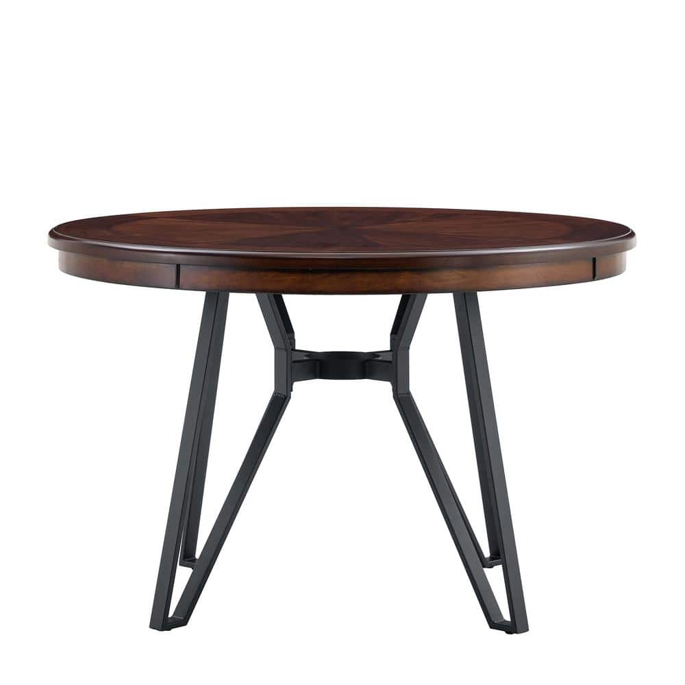 Brown Wood Round Dining Table with Metal Hairpin Legs