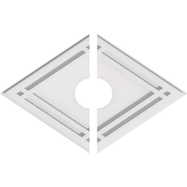 Ekena Millwork 18 in. W x 12 in. H x 3 in. ID x 1 in. P Diamond Architectural Grade PVC Contemporary Ceiling Medallion (2-Piece)