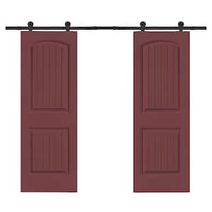 36 in. x 80 in. Camber Top in Maroon Stained Composite MDF Split Sliding Barn Door with Hardware Kit