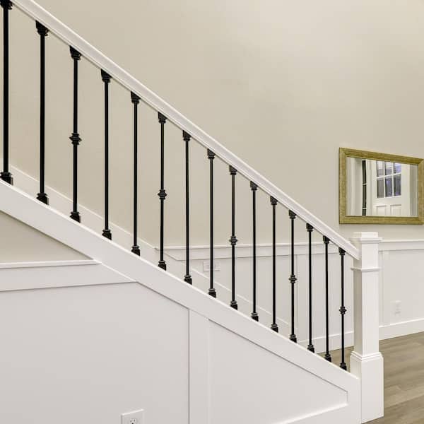 44 in. H x 1/2 in. W Black Steel Long Hollow Interior Stair Railing Square Baluster with Single Collar (12-Pack)