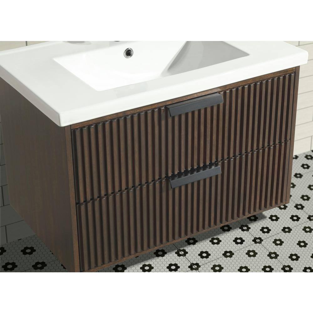 San Diego 30" Walnut Wood Bathroom Vanity with Ceramic Countertop