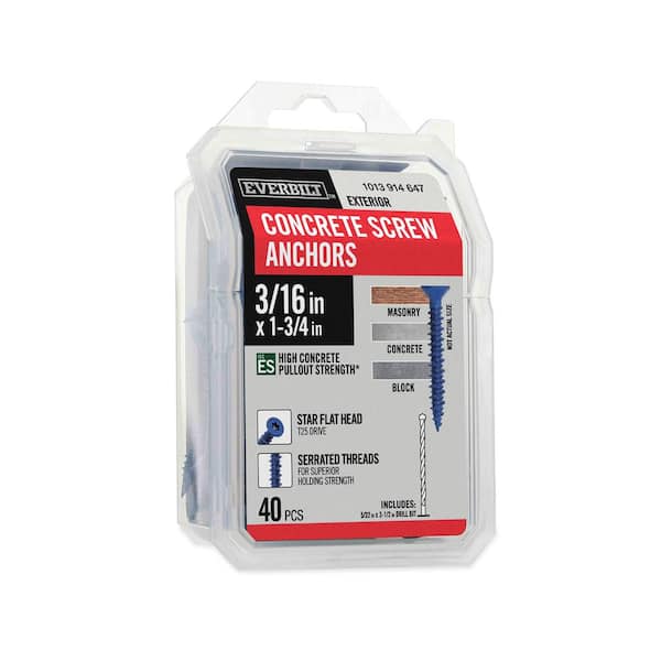 3/16 in. x 1-3/4 in. Star Flat-Head Concrete Anchors Blue (40-Pack)