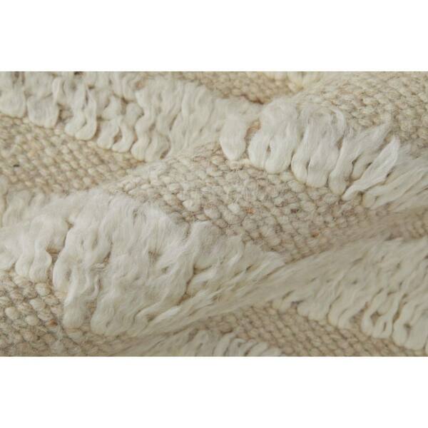 2' X 3' White and Tan Wool Striped Hand Woven Area Rug