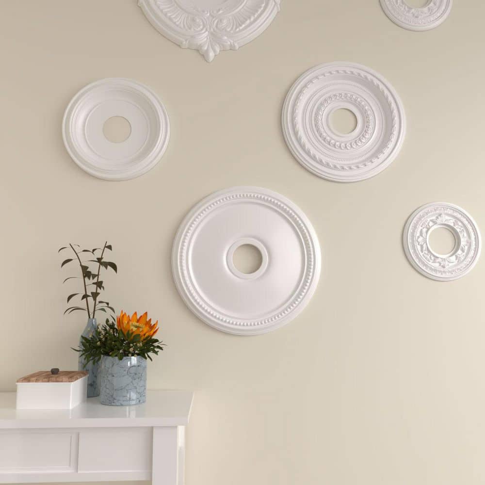 Primed Gray Round Beaded Ceiling Medallion, 18-Inch
