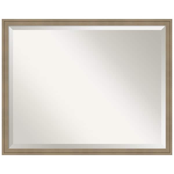 Amanti Art Florence Light Brown 29.75 in. x 23.75 in. Beveled Casual Rectangle Framed Bathroom Wall Mirror in Brown
