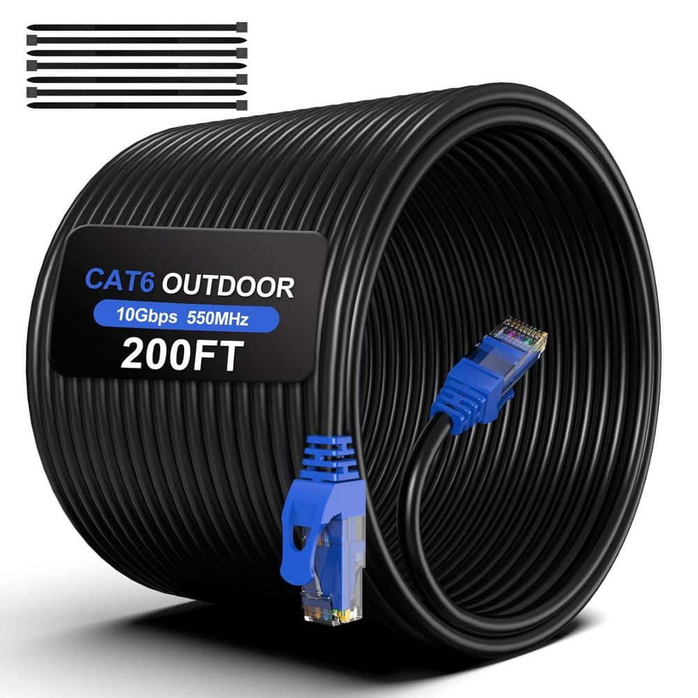 200 ft. 24AWG/8 Heavy Duty Direct Burial Outdoor Ethernet Cable Waterproof UV Resistant Black with 25 Cable Ties price history on PriceWatchPro