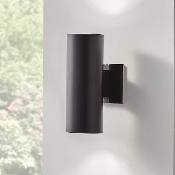 Independence 12 in. 2-Light Black Outdoor Hardwired Wall Cylinder Sconce with No Bulbs Included (1-Pack)