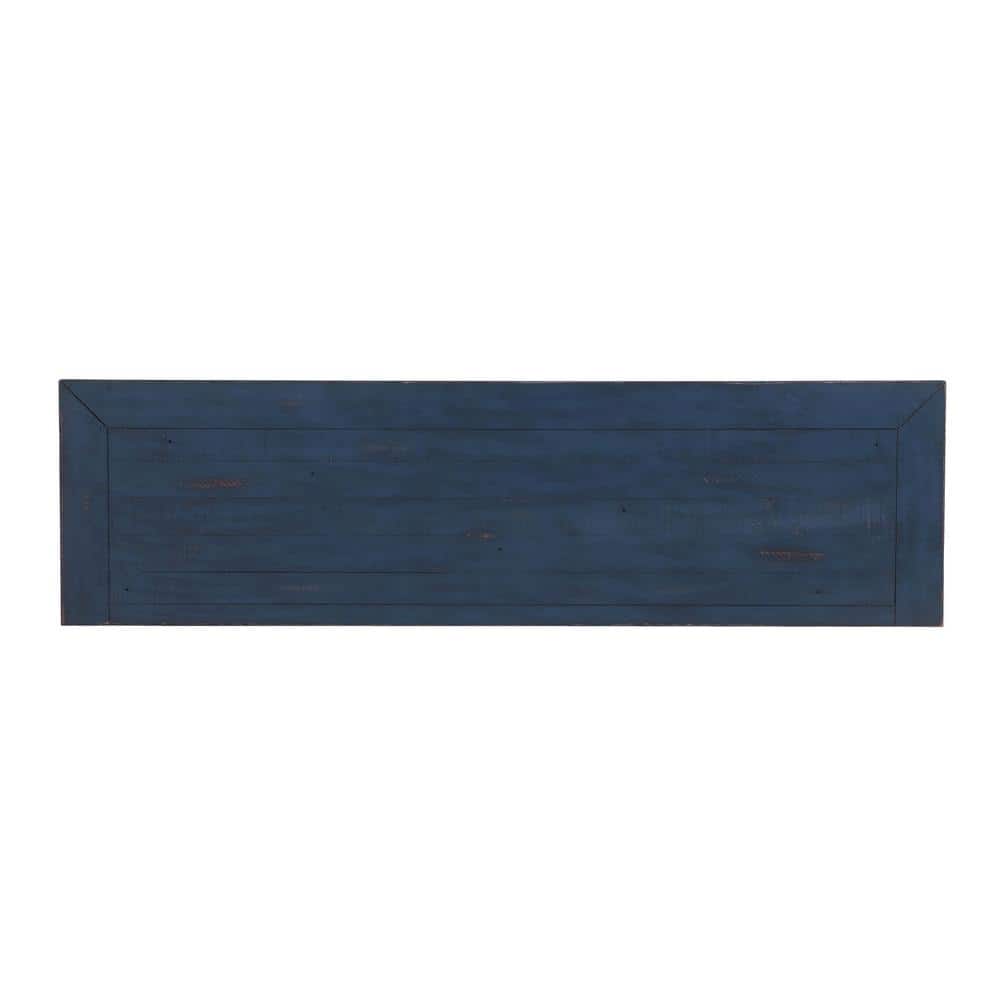 Rustic Blue 65" Solid Pine Wood TV Stand with Cabinet