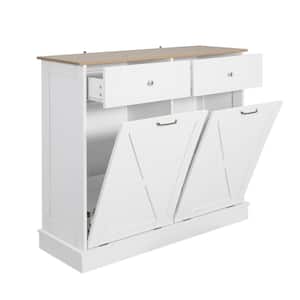 39.4 in. W x 11.8 in. D x 35.4 in. H in White MDF Assemble Kitchen Cabinet with Drawer Recycling Trash Cabinet