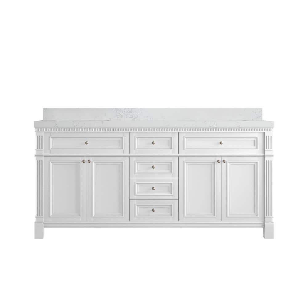 Paris 72 in. W x 22 in. D x 36 in. H Double Sink Bath Vanity in White with 2 in. Empira White qt. Top price history on PriceWatchPro