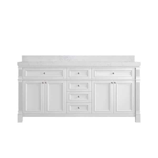 Paris 72 in. W x 22 in. D x 36 in. H Double Sink Bath Vanity in White with 2 in. Empira White qt. Top